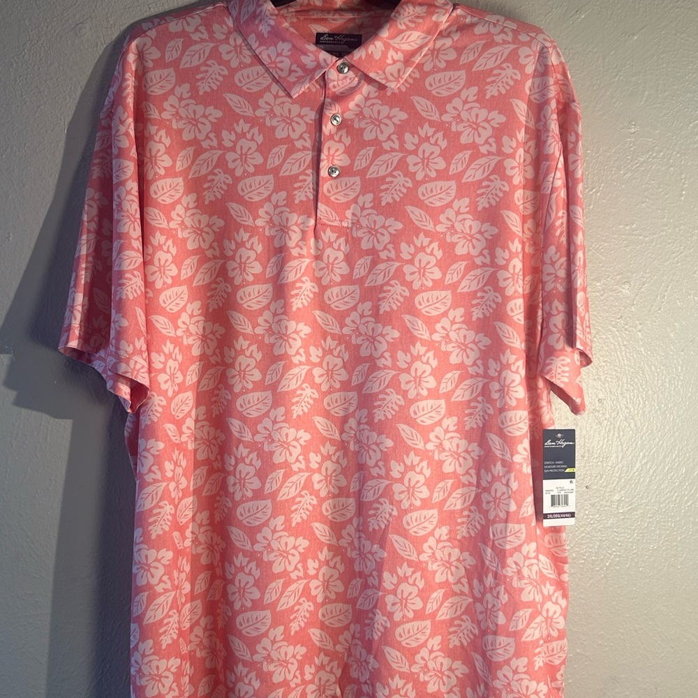 Ben Hogan Performance Polo Shirt Men's 2XL Big & Tall Pink Floral Polyester